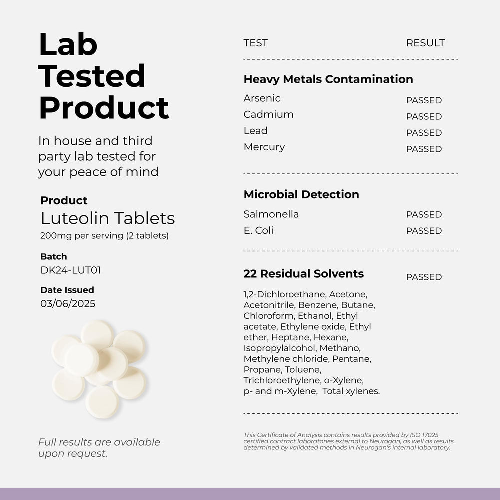 Neurogan Luteolin product in a calm morning routine scene.