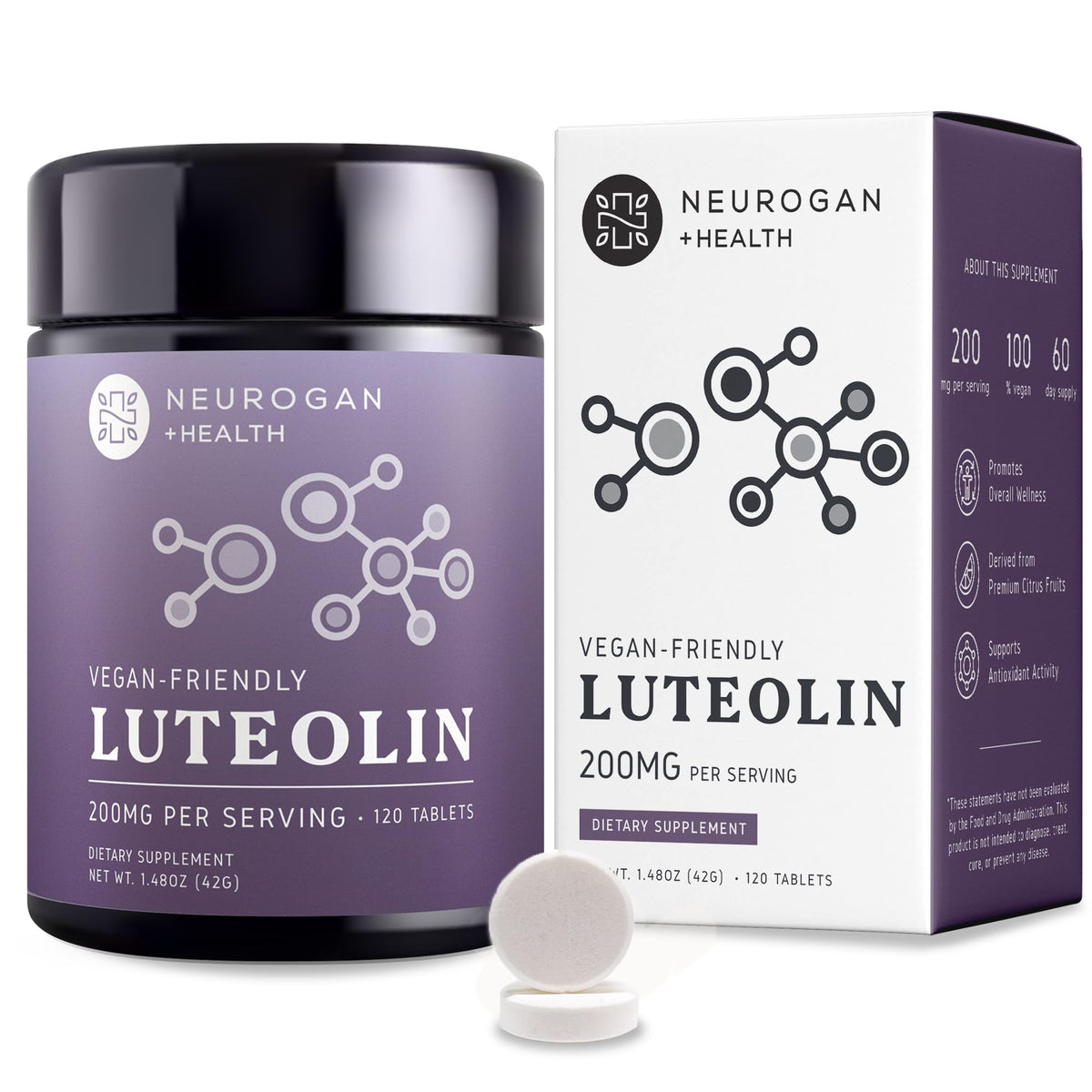 Neurogan Luteolin tablets bottle in daily wellness routine for cellular support.