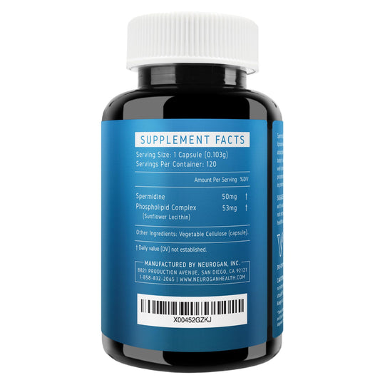 Neurogan Spermidine Pro capsules closeup highlights plant-based source for daily support