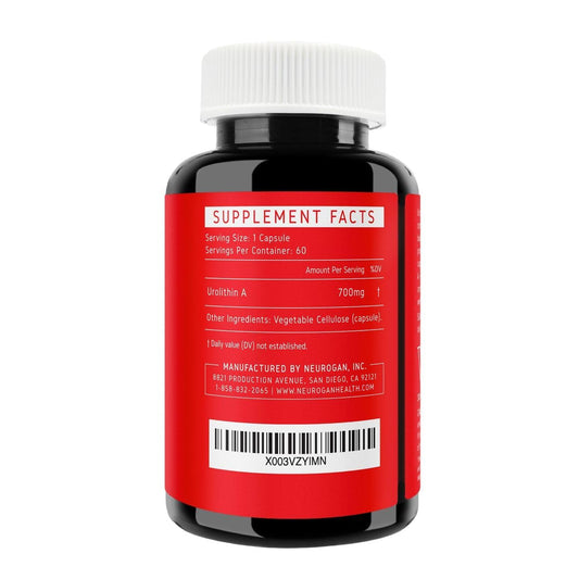 Neurogan Urolithin A capsules closeup for convenient daily dosing.