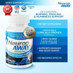 NeuropAWAY bottle in hand for convenient on-the-go nerve support
