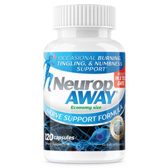 NeuropAWAY nerve support bottle close-up with capsules for nerve comfort support