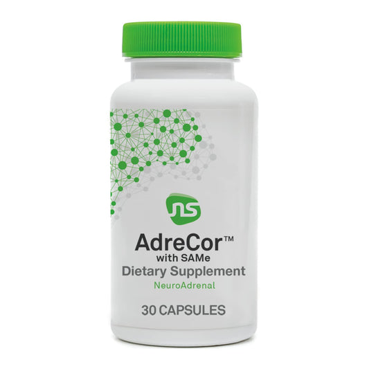 NeuroScience AdreCor bottle front showing potential daily energy support.