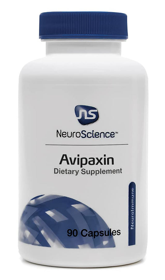 NeuroScience Avipaxin bottle front promotes mental focus and immune balance.