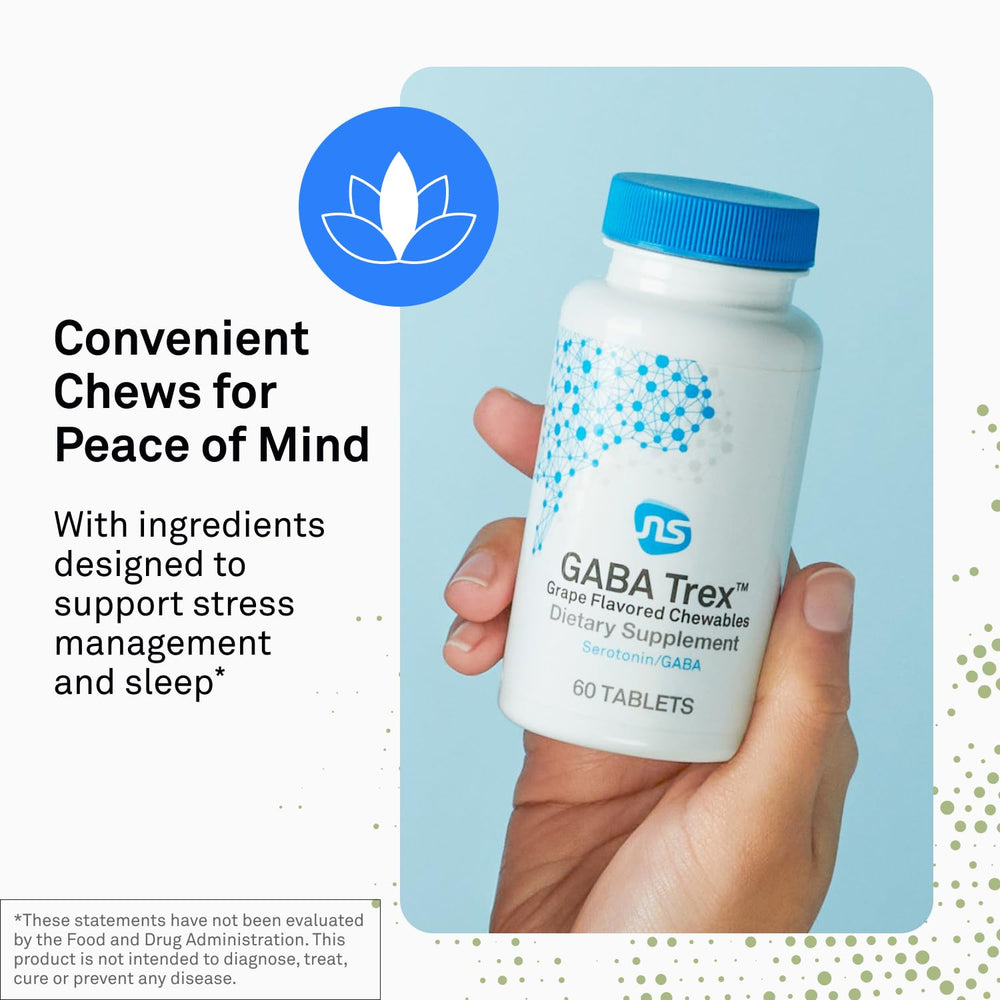 NeuroScience GABA Trex chew tablets close-up for fast acting relief