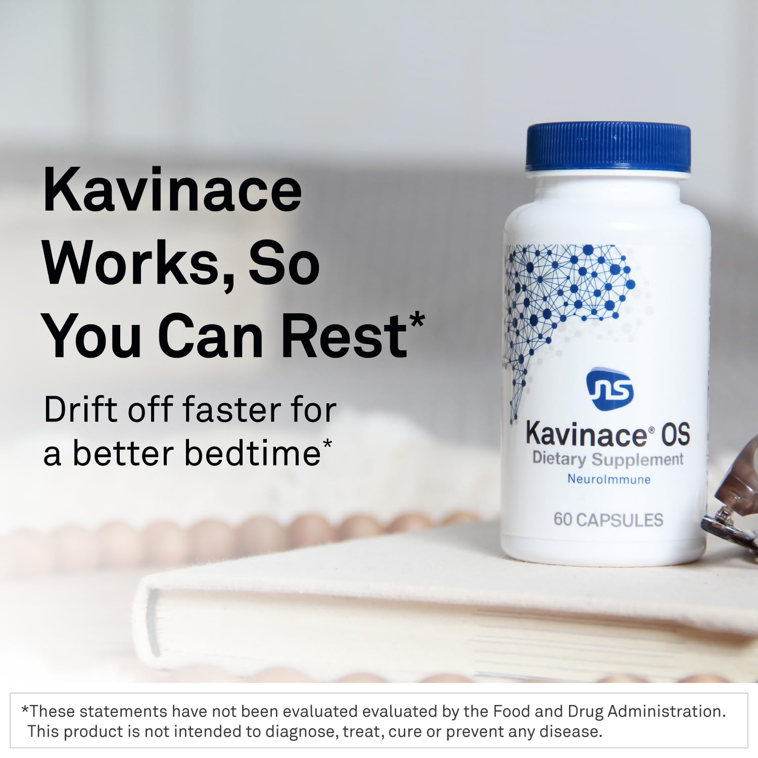 Close-up of NeuroScience Kavinace OS label showing key ingredients.