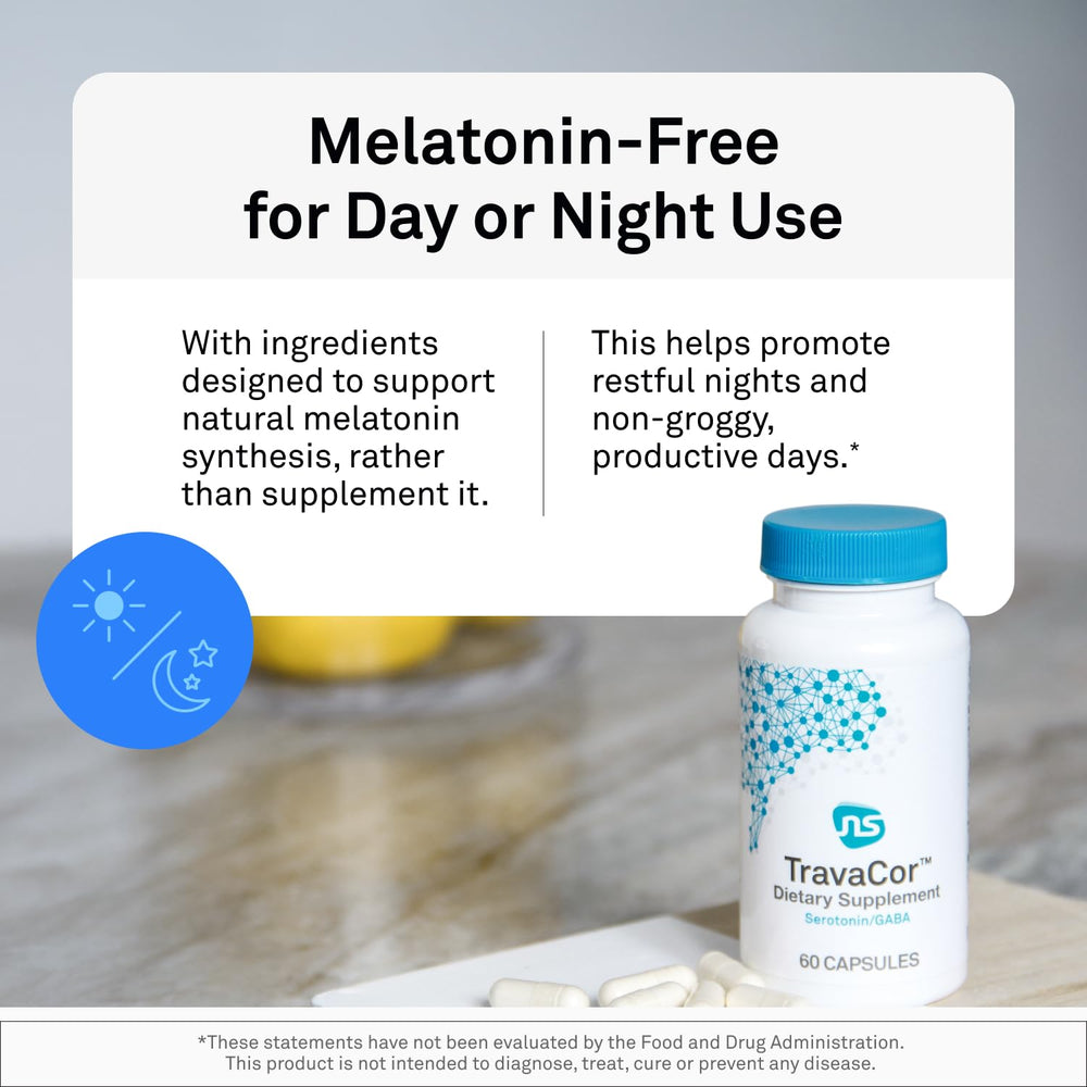 NeuroScience TravaCor capsules pose for a daily wellness routine.
