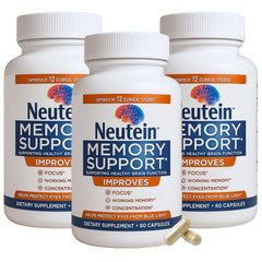 Neutein memory and focus bottle promotes daily cognitive support and clarity.
