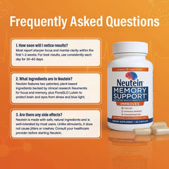 Neutein Memory & Focus pouring dose from bottle suggests quick cognitive support.