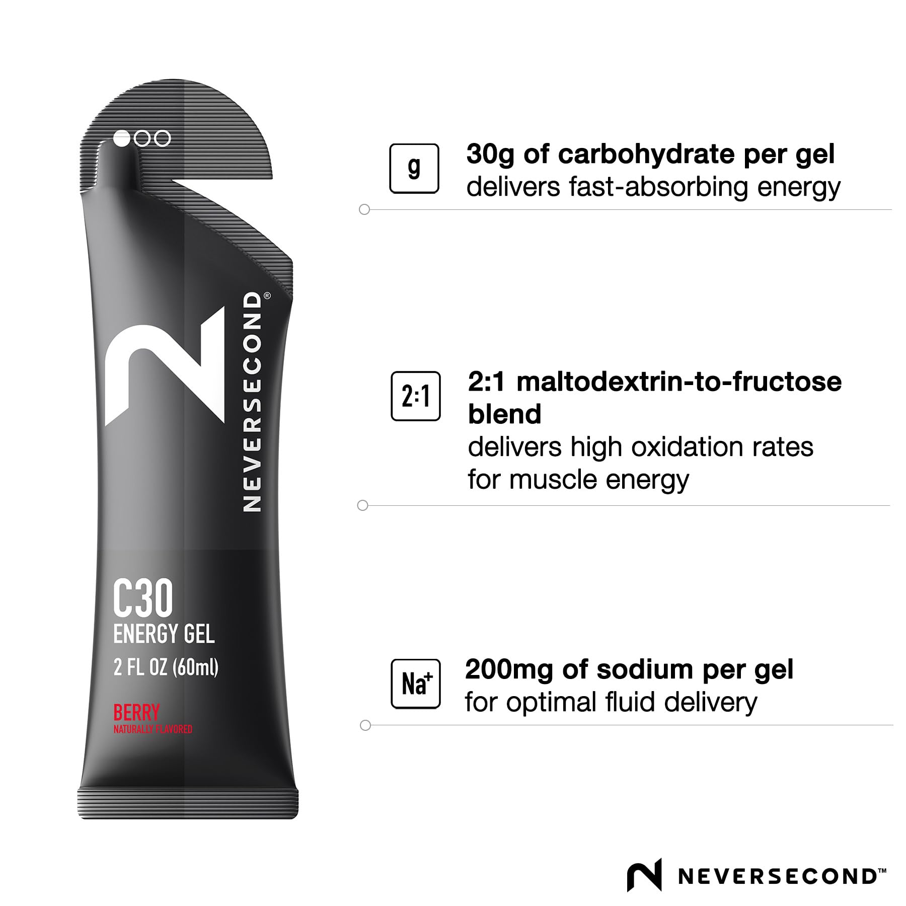 Neversecond C30 Berry packaging close-up highlighting mild flavor.