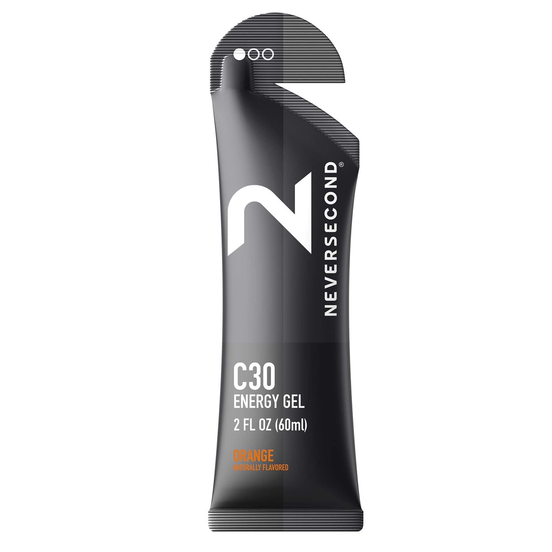 Neversecond C30 Energy Gel orange packaging for easy on-the-go fueling.