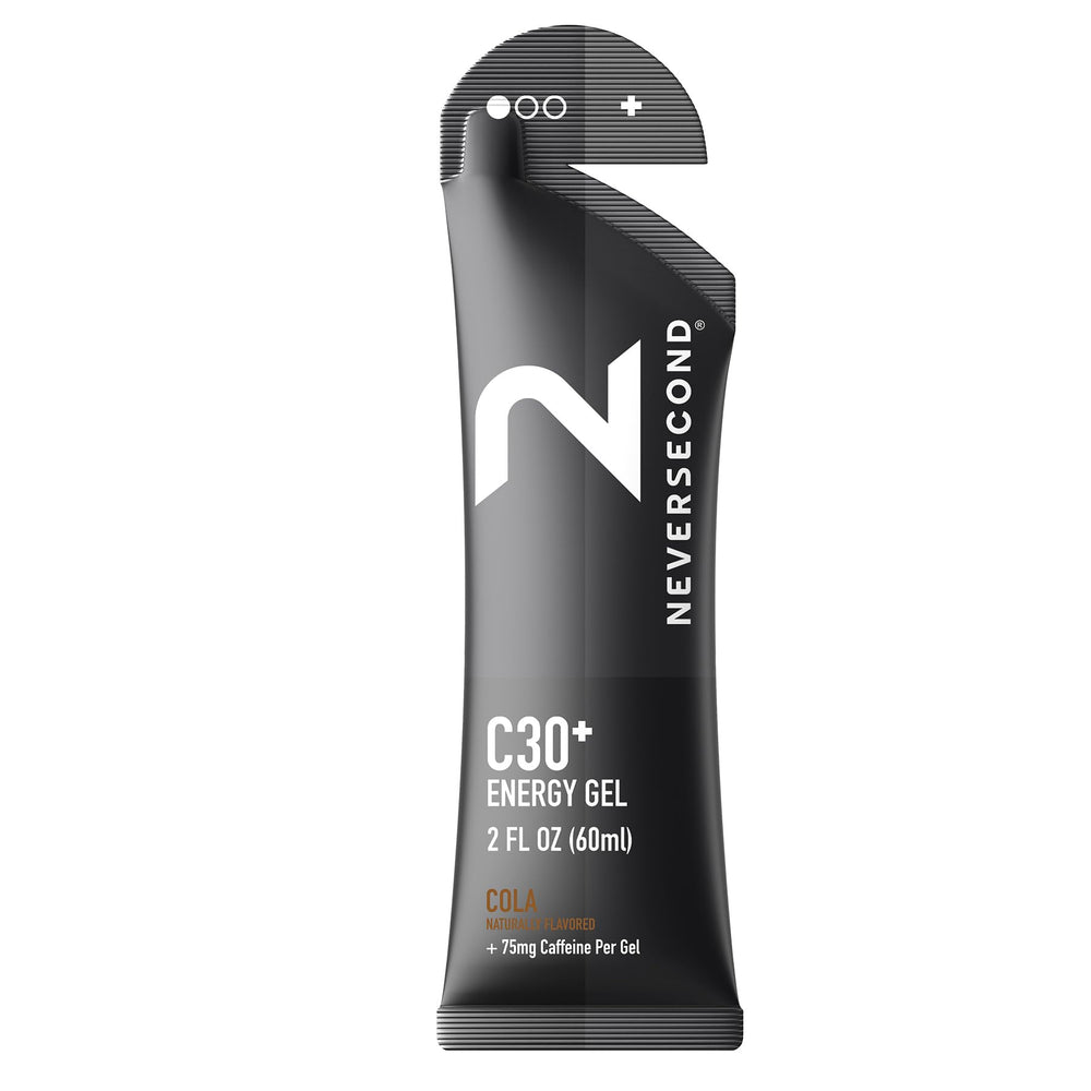 Neversecond cola flavor gel pack for rapid energy during workouts.