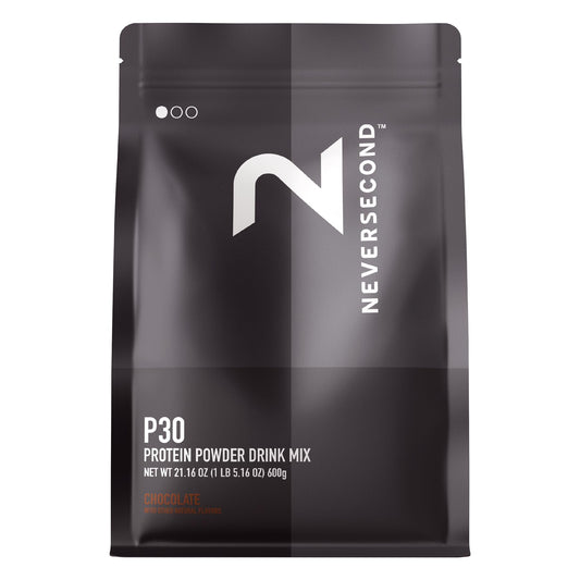 NeverSecond P30 Recovery Drink Mix in chocolate flavor with 15 servings for post-workout recovery