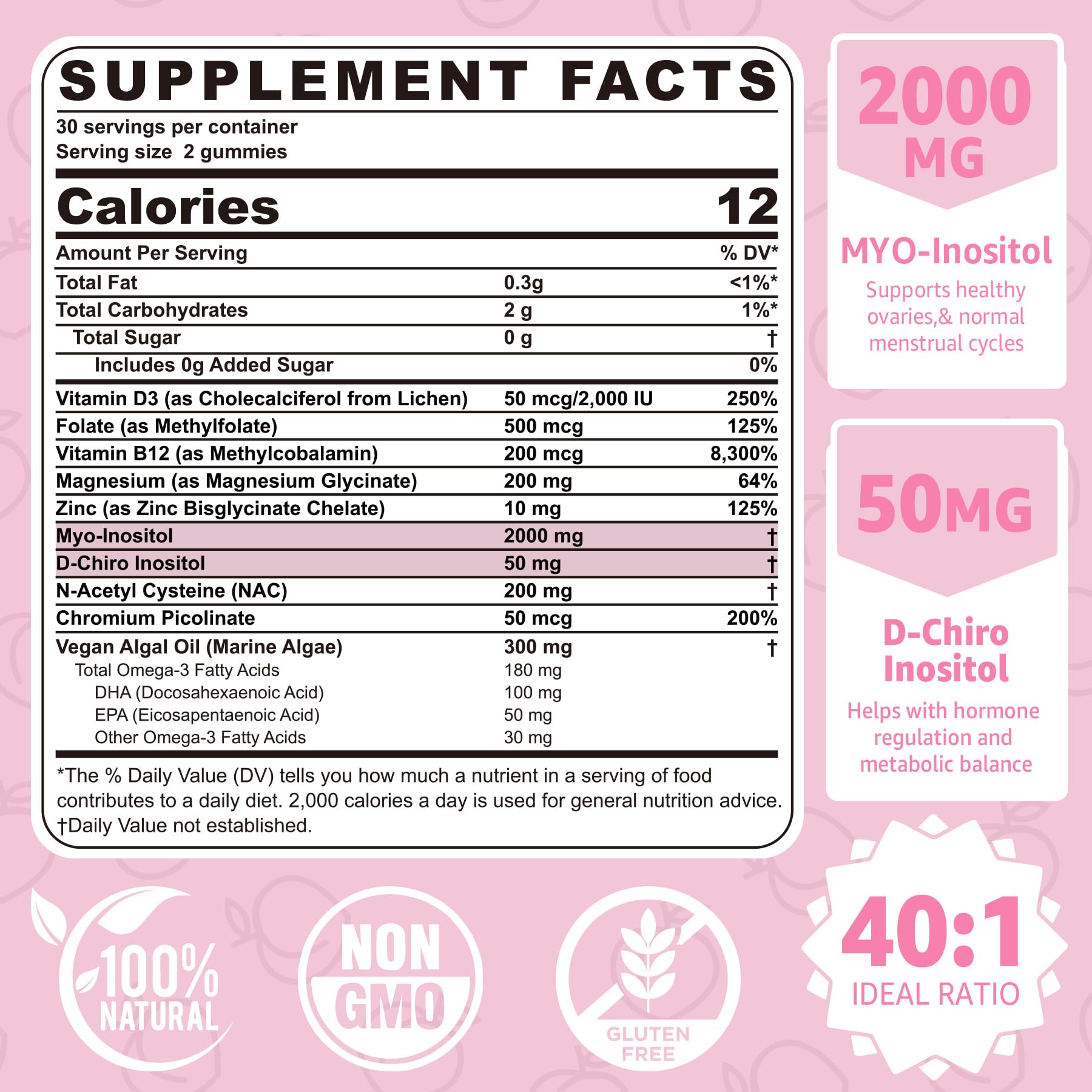 NEVISS bottle with 40:1 ratio label highlights precise inositol balance