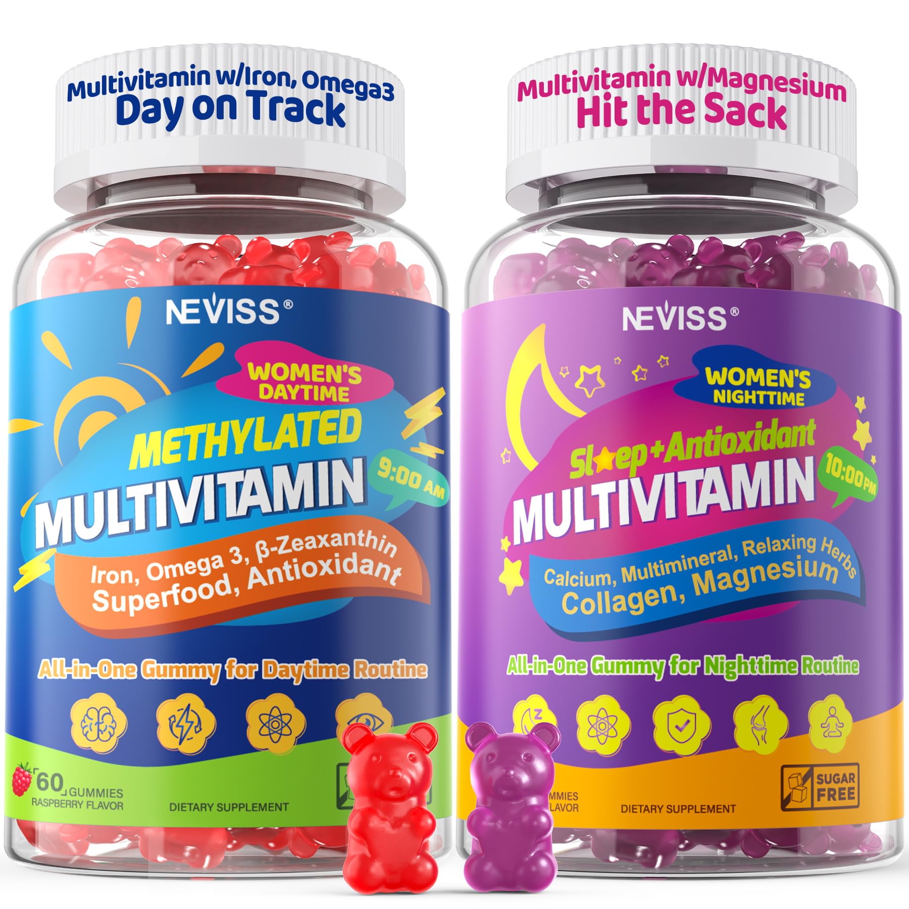 NEVISS 52-in-1 methylated women day gummy for steady energy and focus