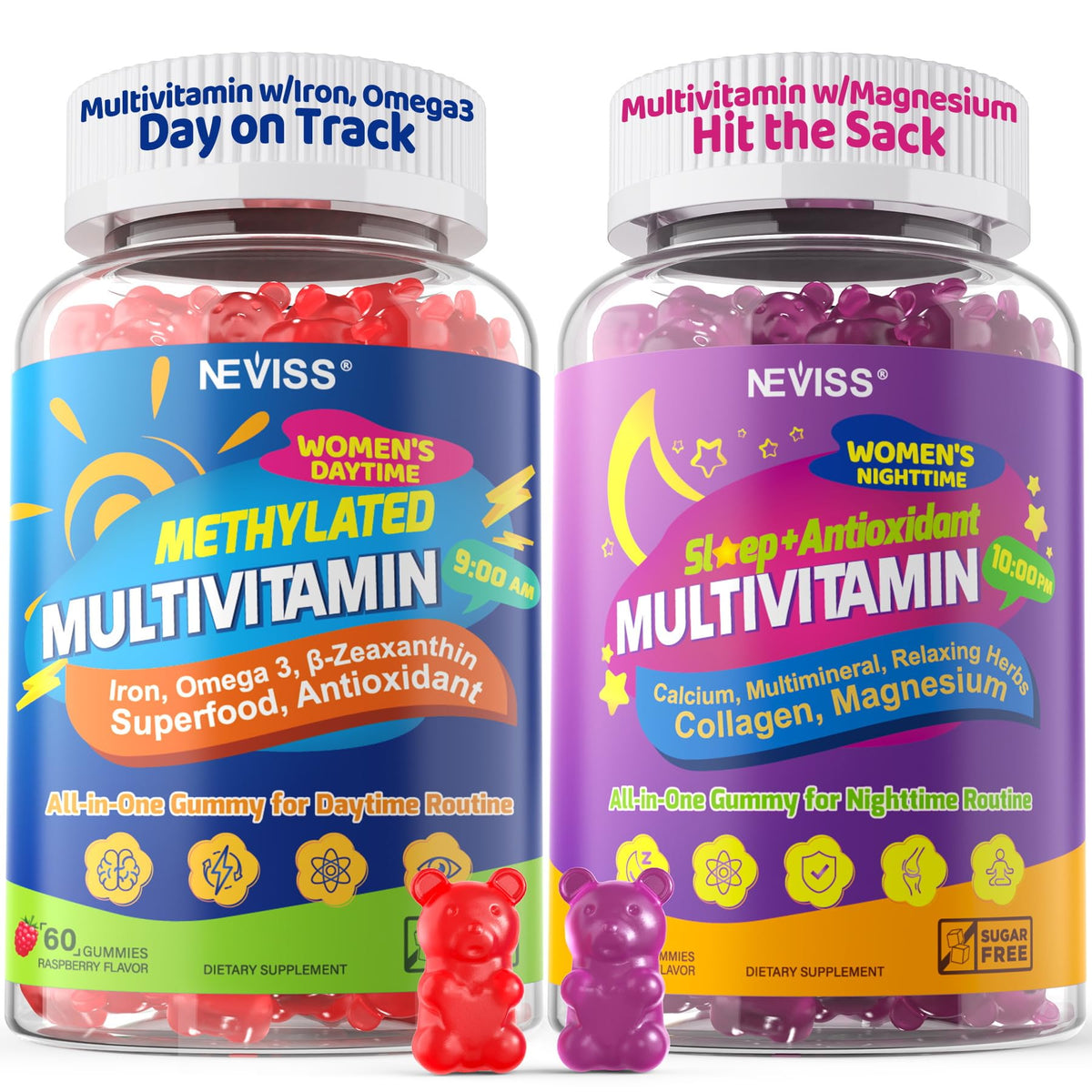 NEVISS 52-in-1 methylated women day gummy for steady energy and focus