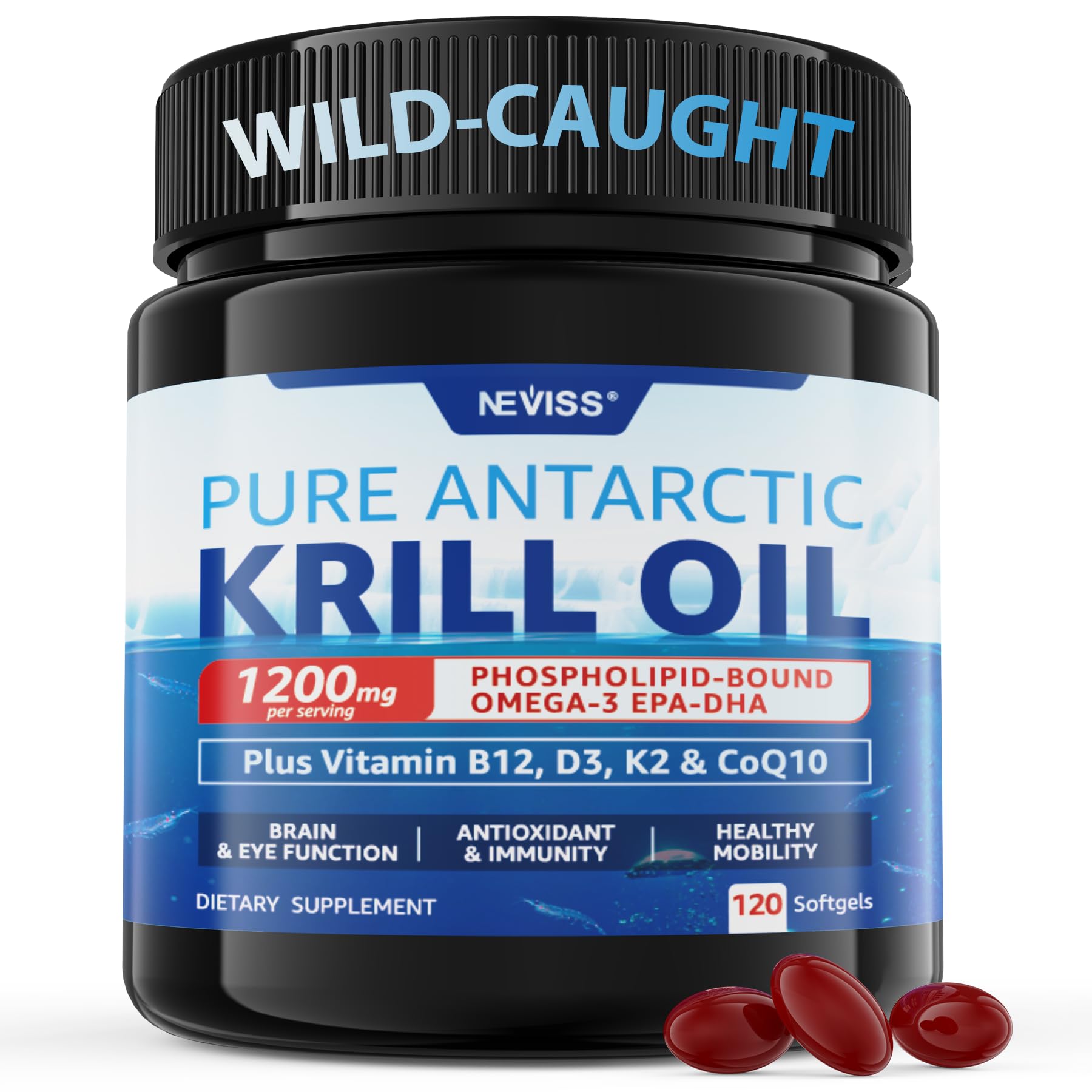 NEVISS Antarctic Krill Oil bottle, 2-pack, premium omega-3 source