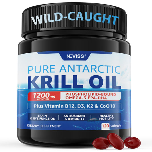 NEVISS Antarctic Krill Oil softgels bottle front view for omega-3 intake