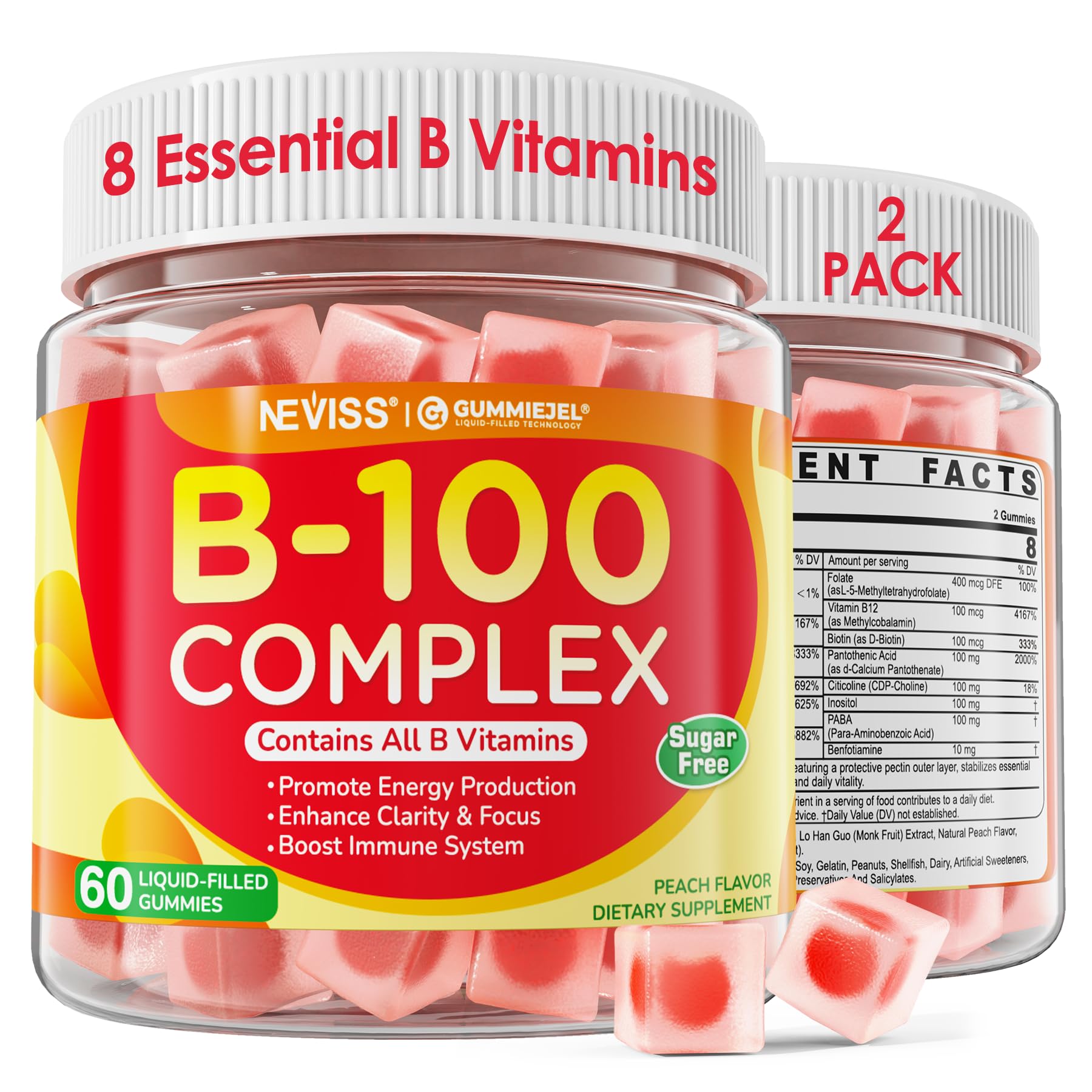 NEVISS B100 Complex Gummies bottle for daily energy support.