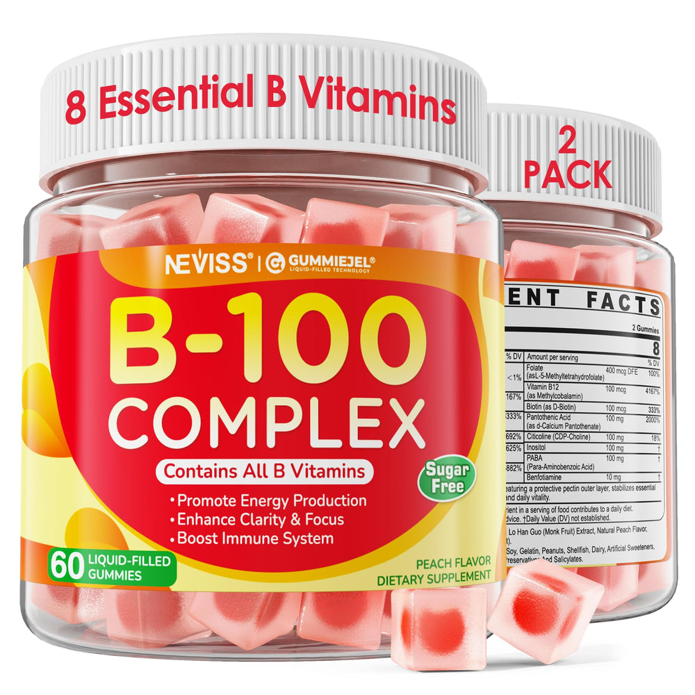 NEVISS B100 Complex Gummies bottle for daily energy support.