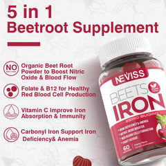 NEVISS Beet Root Gummies cherry flavor close-up for daily energy support.