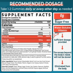 NEVISS Brain Focus Gummies closeup of gummies and natural ingredients aiding concentration.