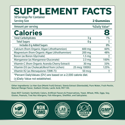 NEVISS calcium gummies bottle close-up reveals sugar-free, monk fruit sweetness for easy daily use.