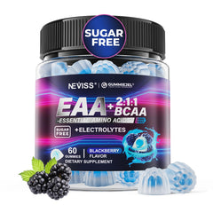 NEVISS EAA Gummies raspberry bottle for convenient post-workout amino support