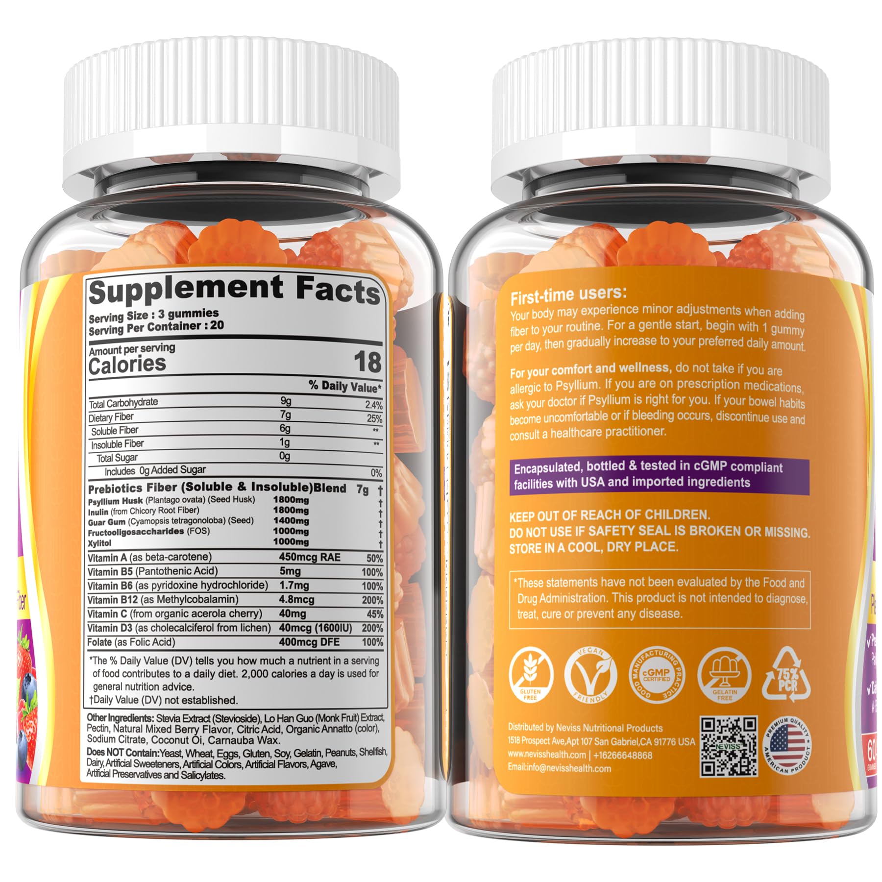 NEVISS Fiber Gummies daily-use setting with glass of water