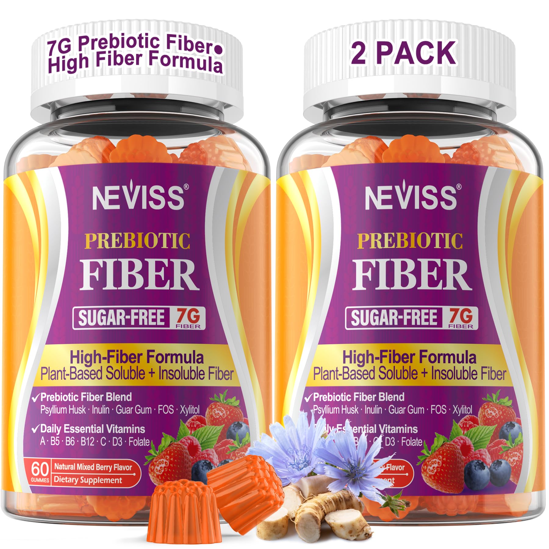 NEVISS Fiber Gummies packaging for convenient daily fiber support