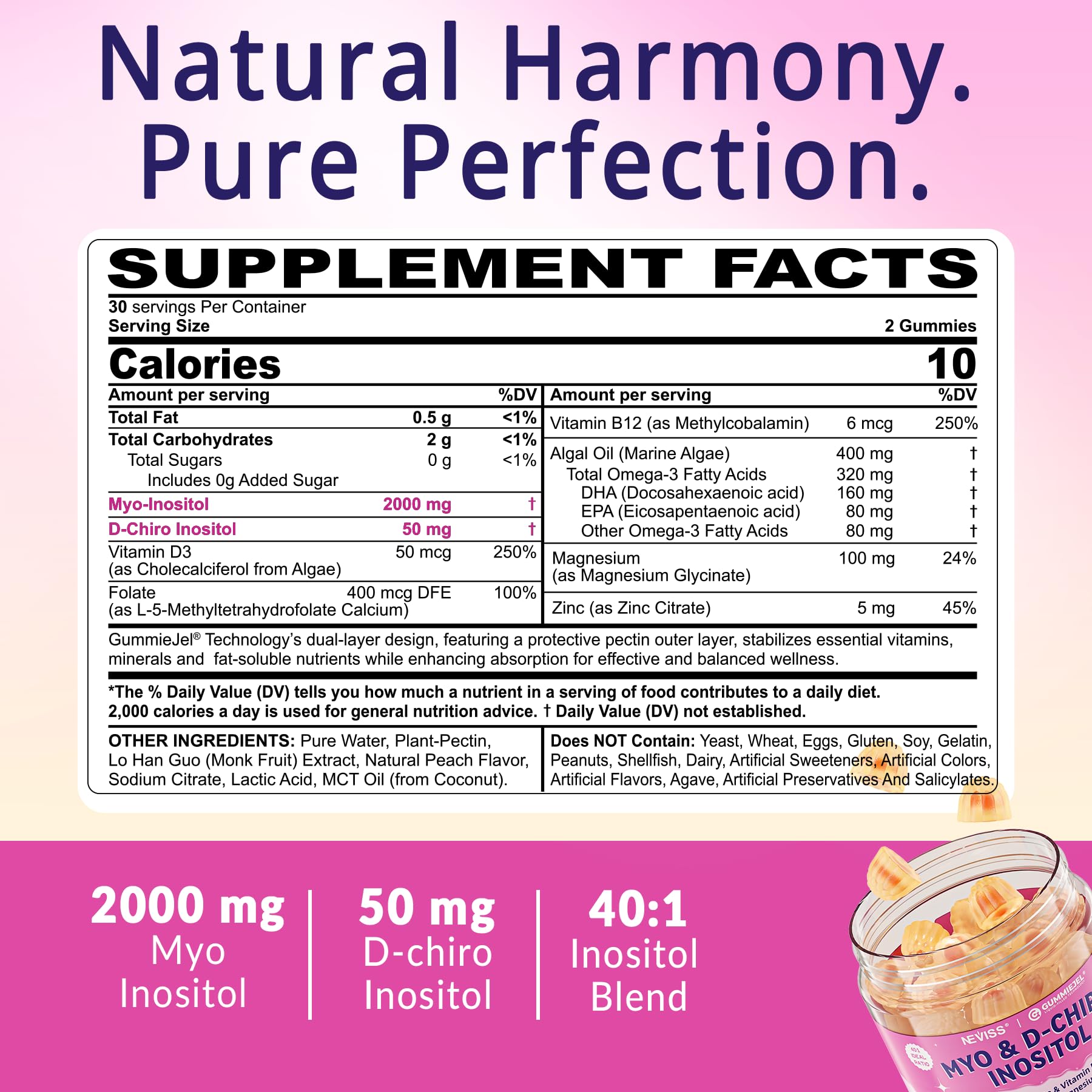 NEVISS fruity gummies jar showing sugar-free formulation
