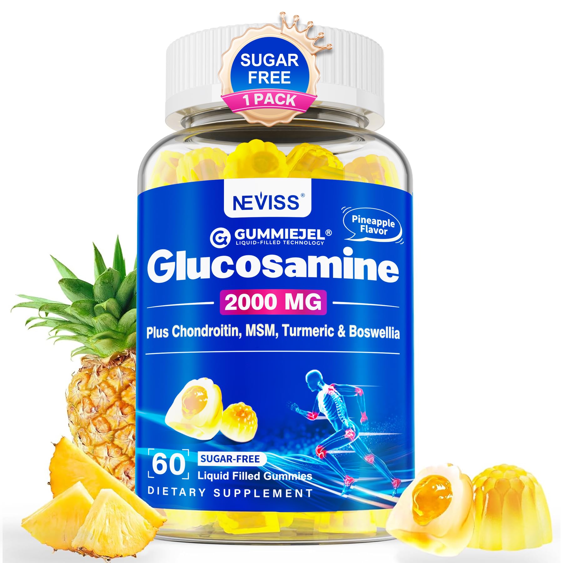 NEVISS Glucosamine liquid-filled center gummies for enhanced stability and flavor