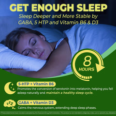 Ingredient chart highlights L-Theanine, GABA, and 5-HTP for balanced mood.