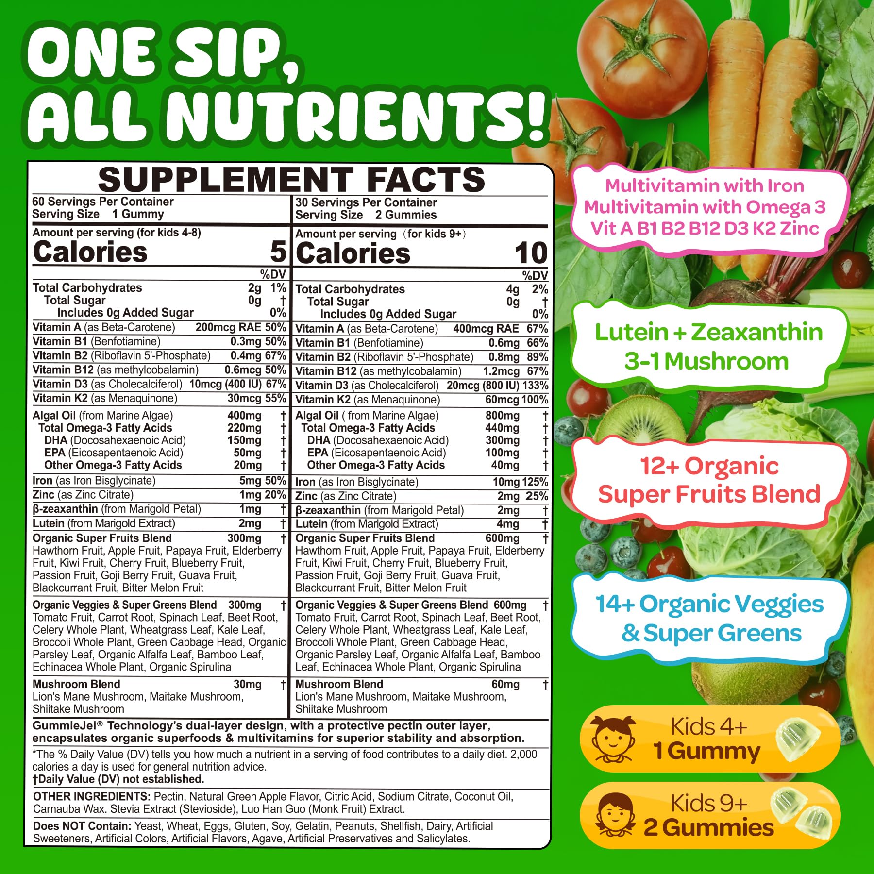 NEVISS Kids gummies serving showing kid-friendly daily nutrition