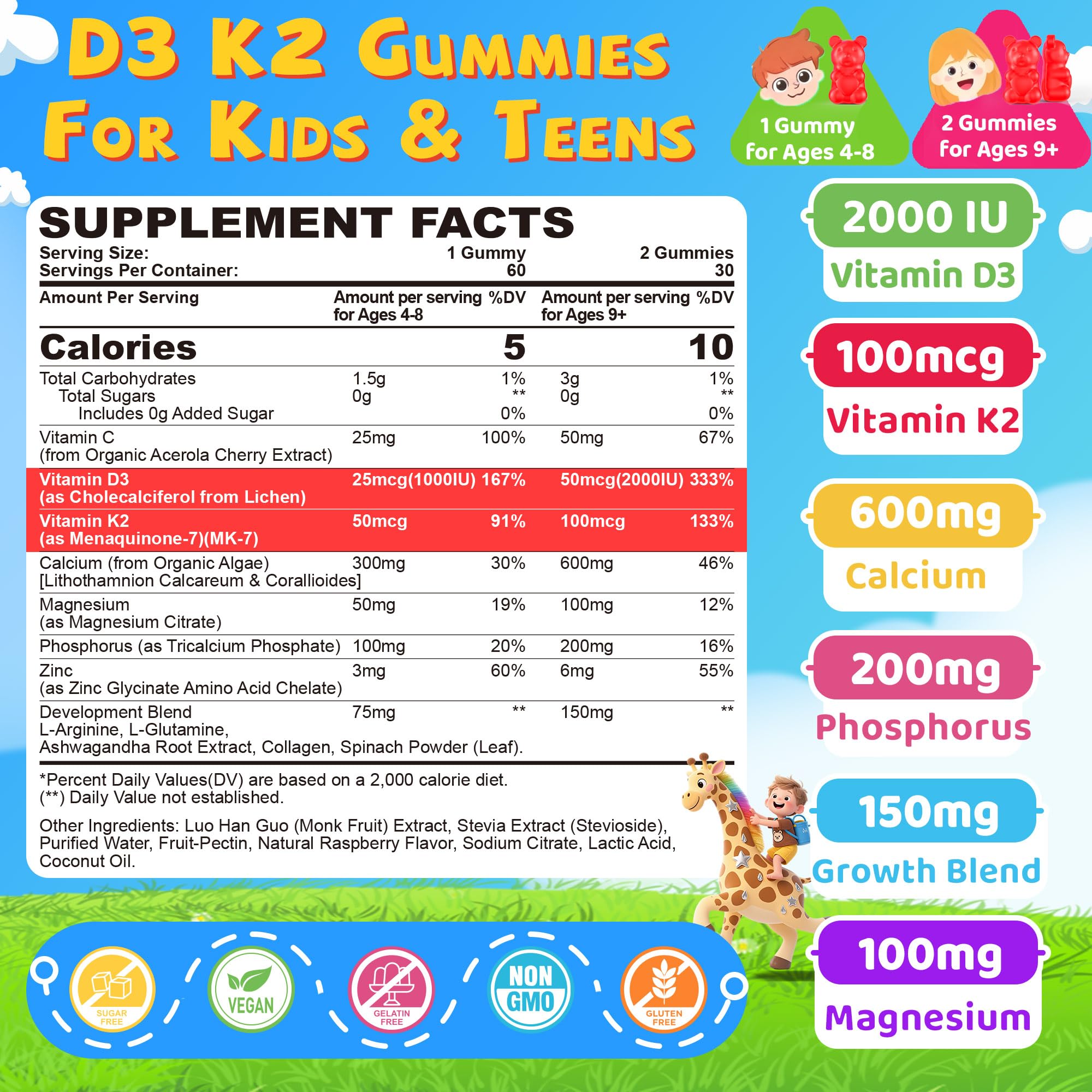 Neviss D3 K2 raspberry gummies for kid-friendly daily nutrition.