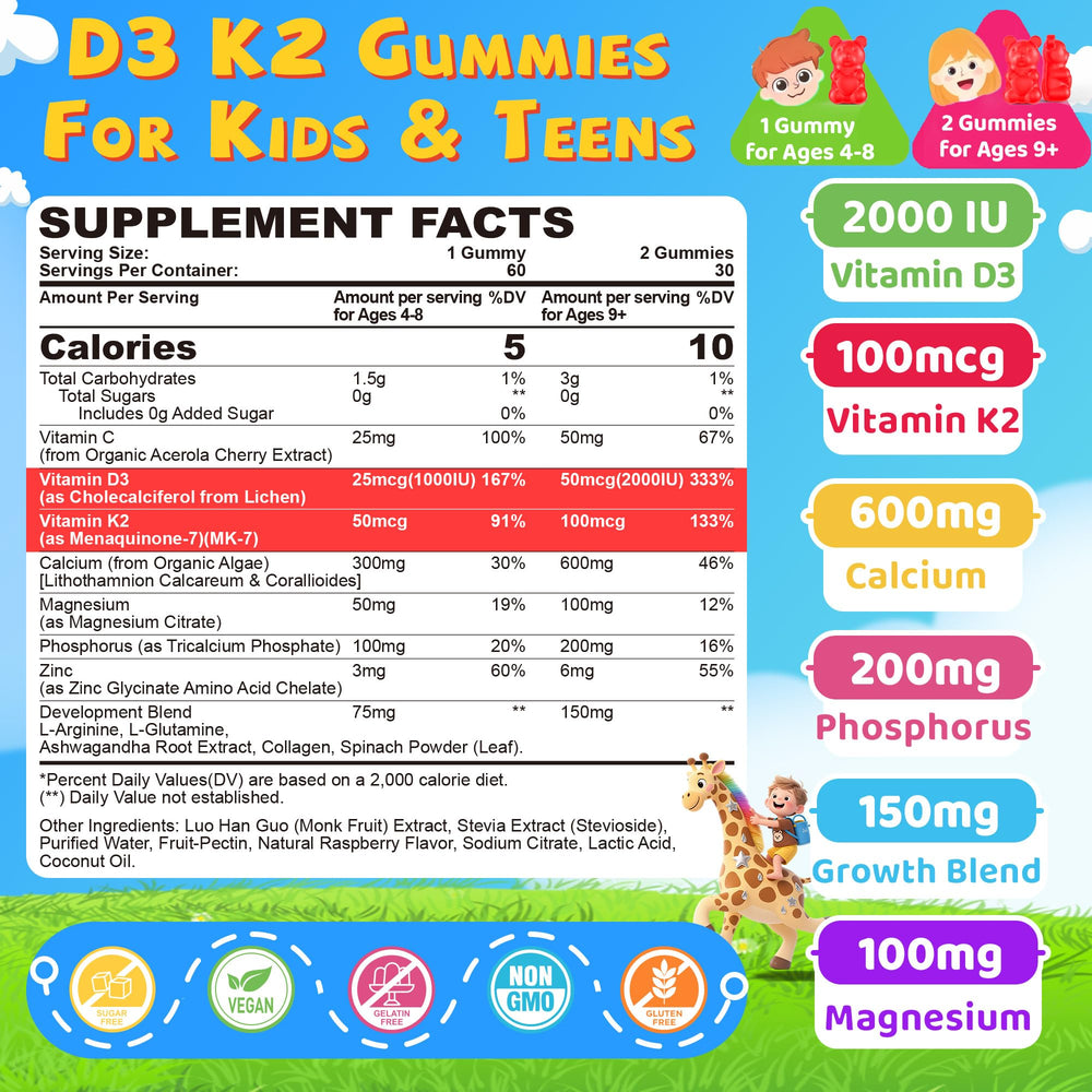 Neviss D3 K2 raspberry gummies for kid-friendly daily nutrition.