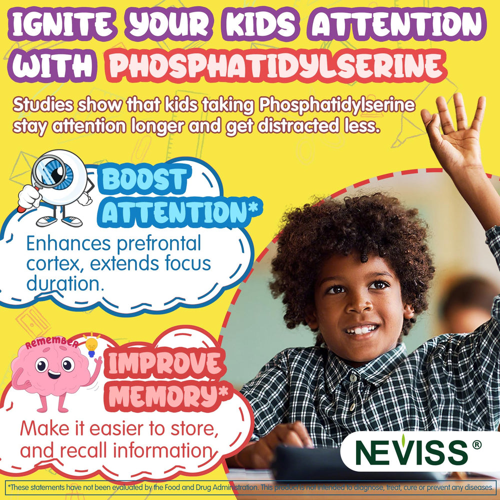 Child enjoying a NEVISS gummy, kid-friendly non-stimulant support.