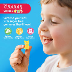 Orange flavor gummies appealing to children during daily routines.