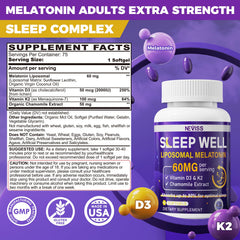 NEVISS liposomal melatonin 60mg close-up for advanced absorption and restful sleep
