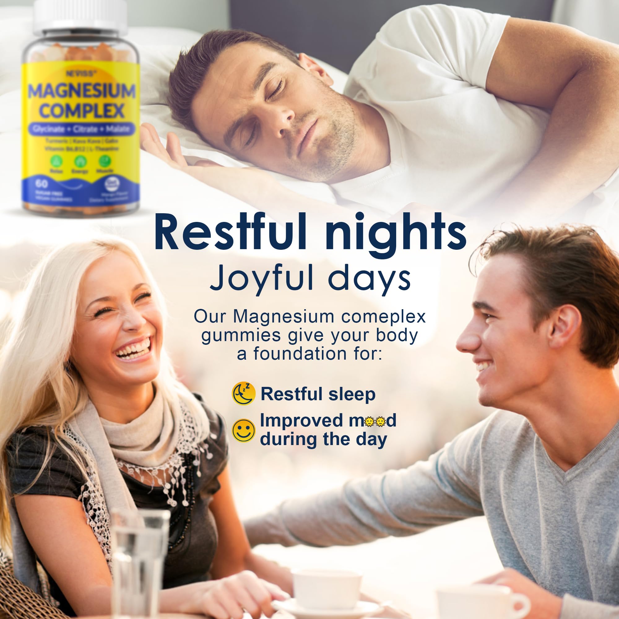 NEVISS Magnesium Complex Gummies bottle 2-pack emphasizes value with 120 gummies.