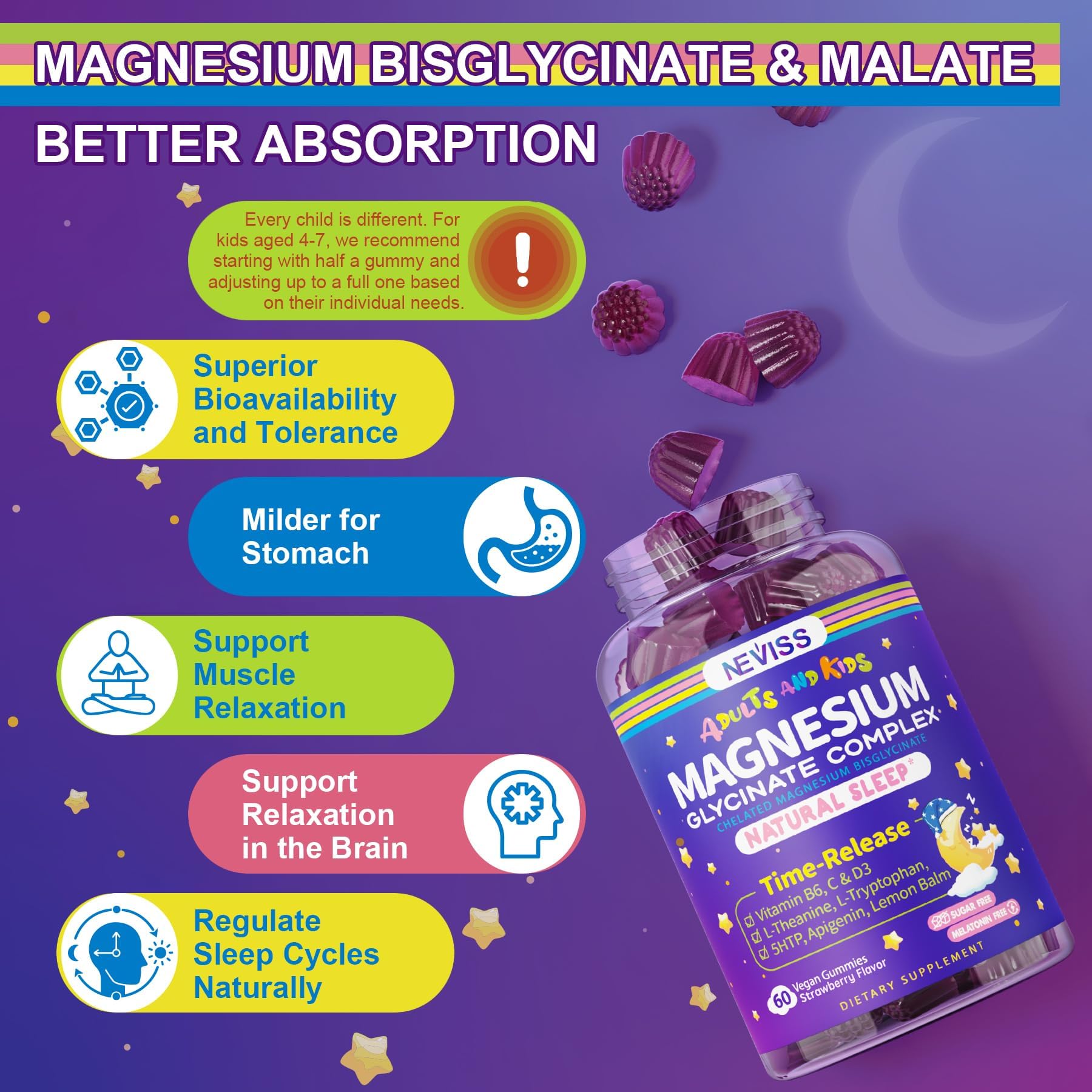 Gummy bottle emphasizes melatonin-free formula for natural circadian rhythms
