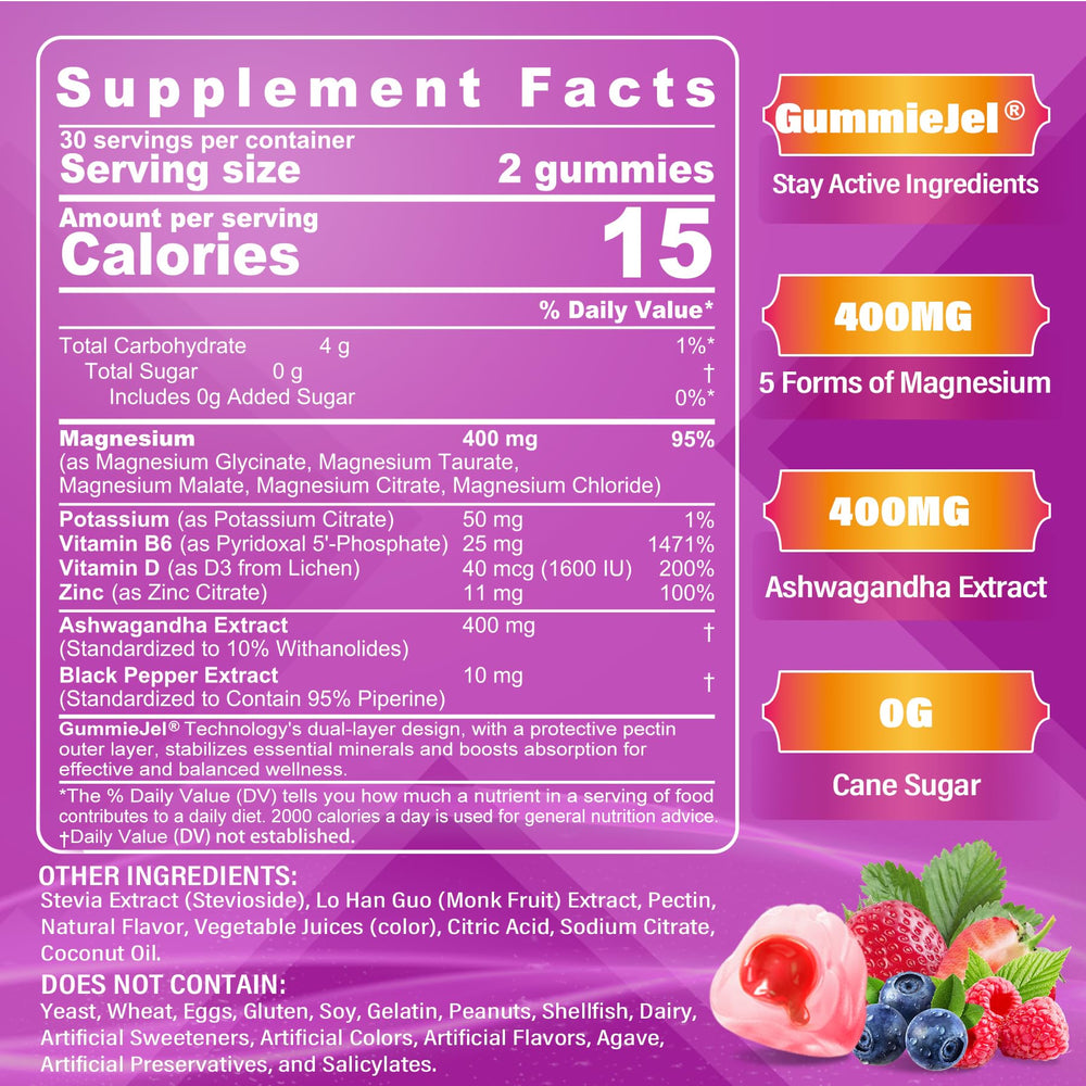 NEVISS Magnesium Gummies bottle pour showing colorful chews for daily balance