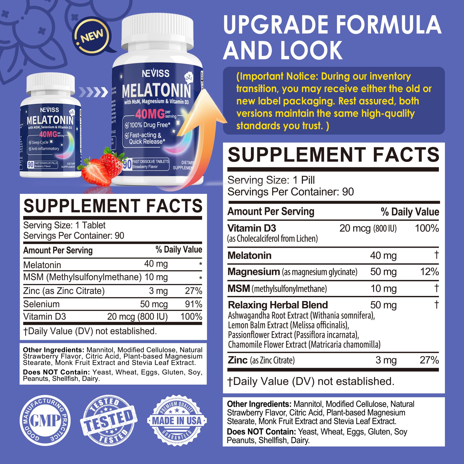 NEVISS melatonin chewable tablets with strawberry flavor provide convenient sleep support.
