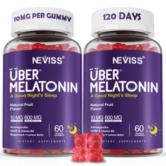 NEVISS Melatonin Gummies bottle front for a calm evening routine and sleep support.