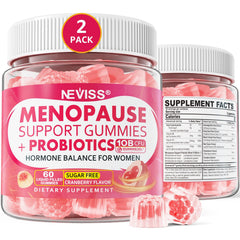 NEVISS Menopause Gummies jar close-up; sugar-free berry flavor for daily comfort.