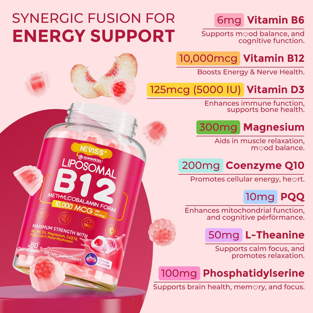 NEVISS Methyl B12 gummies bottle with D3 visual suggesting immune support