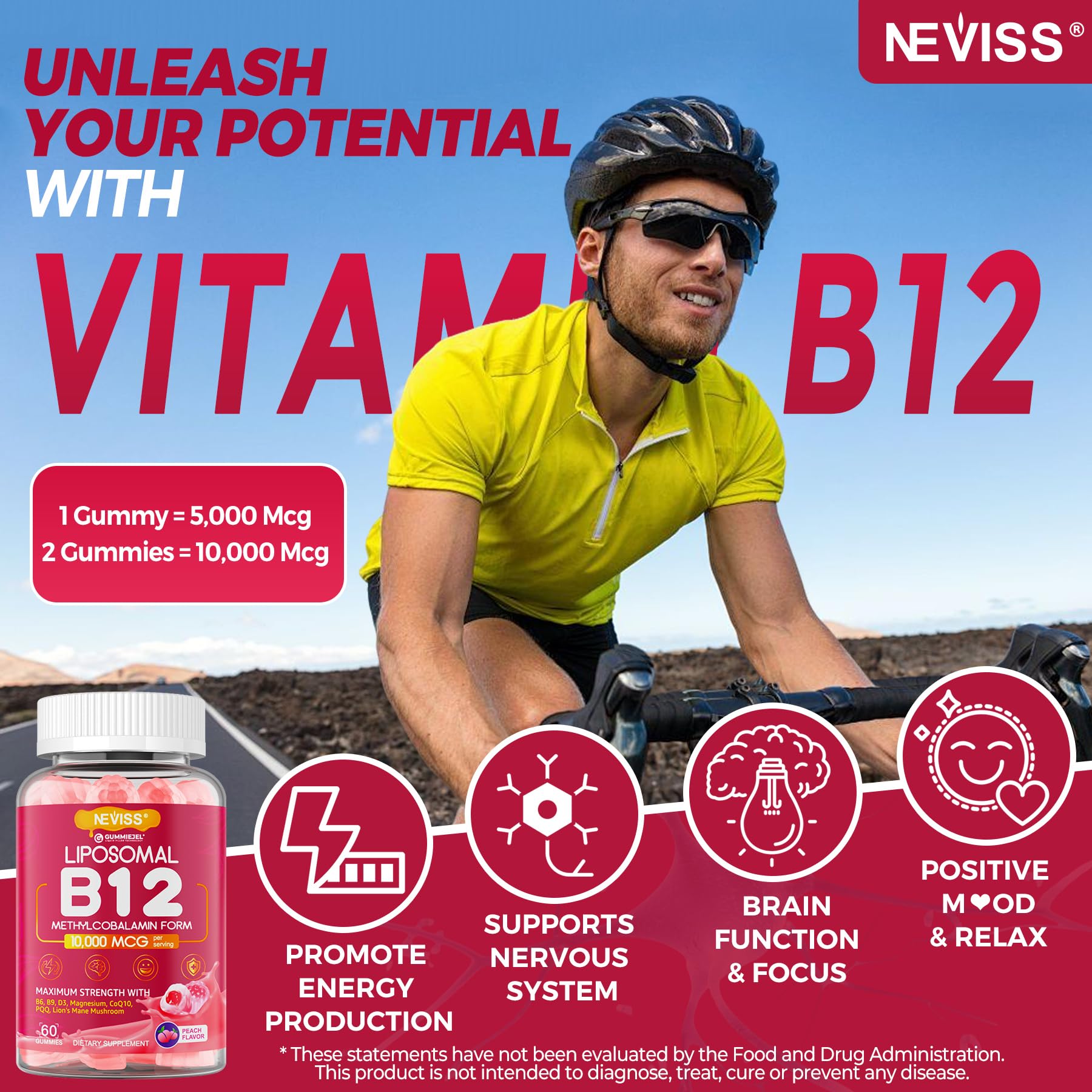 NEVISS Methyl B12 gummies packaging front showing label and quality cues