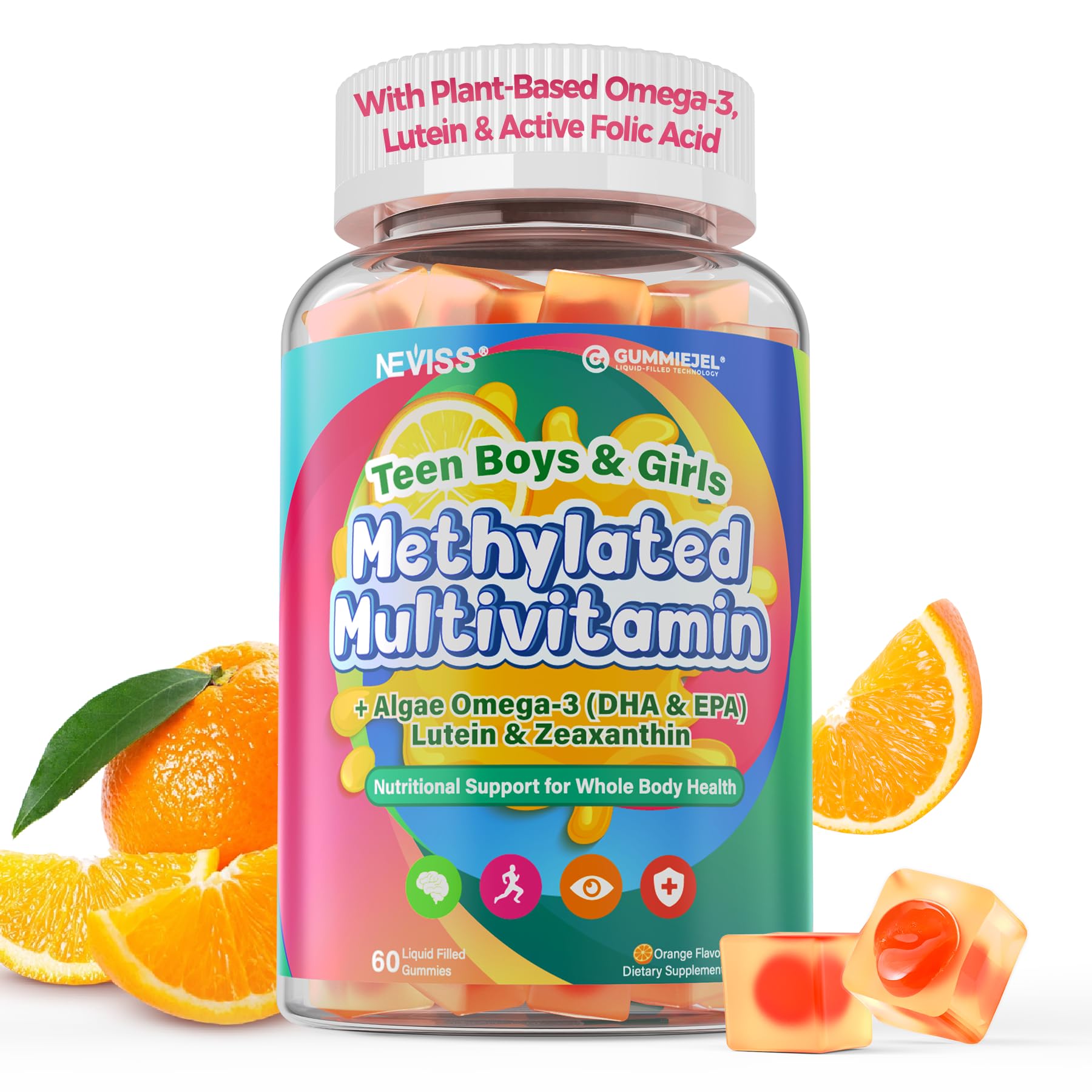 NEVISS methylated multivitamin gummies teens bottle for balanced energy and daily immune support