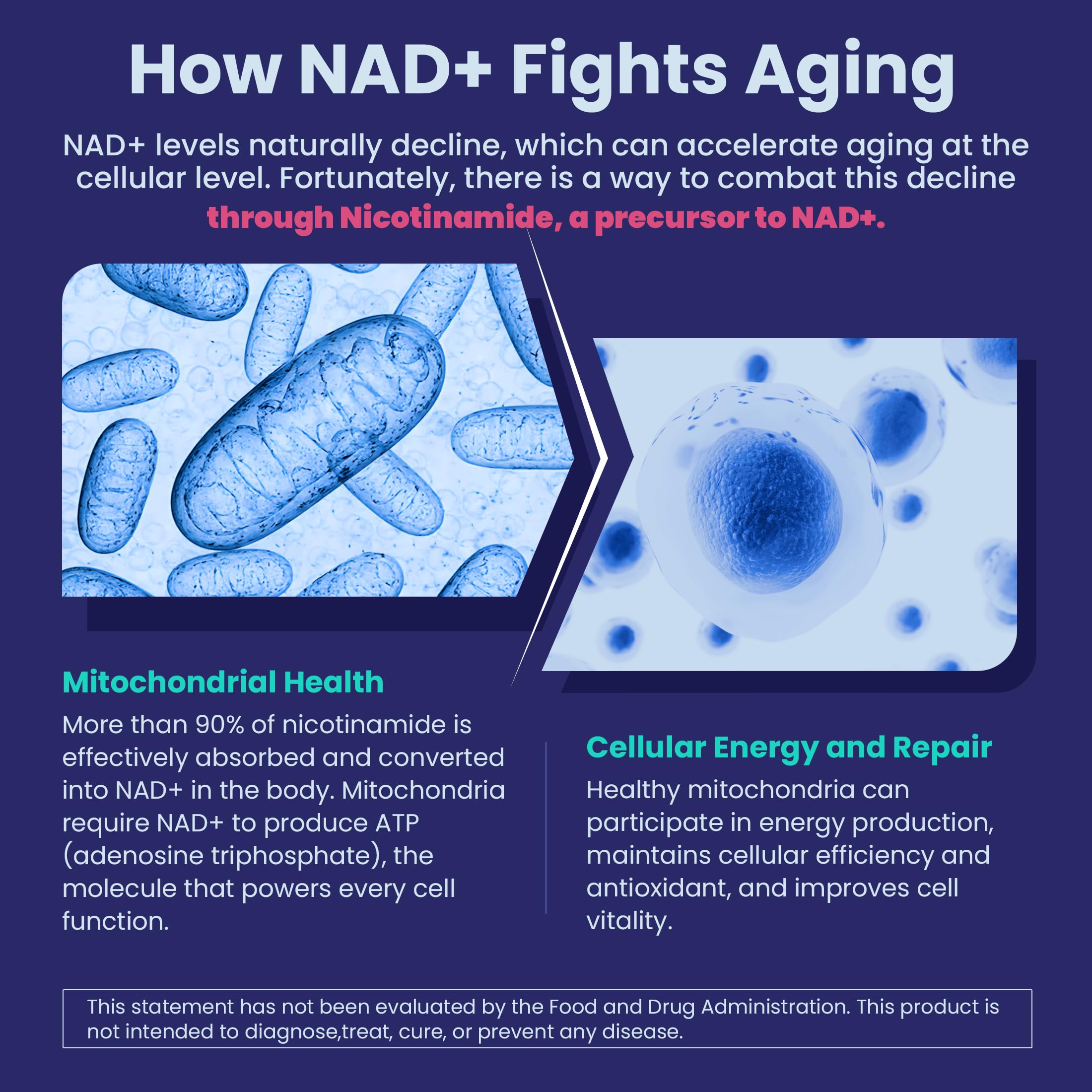 Neviss Nicotinamide Gummies lifestyle shot emphasizing anti-aging and energy themes.