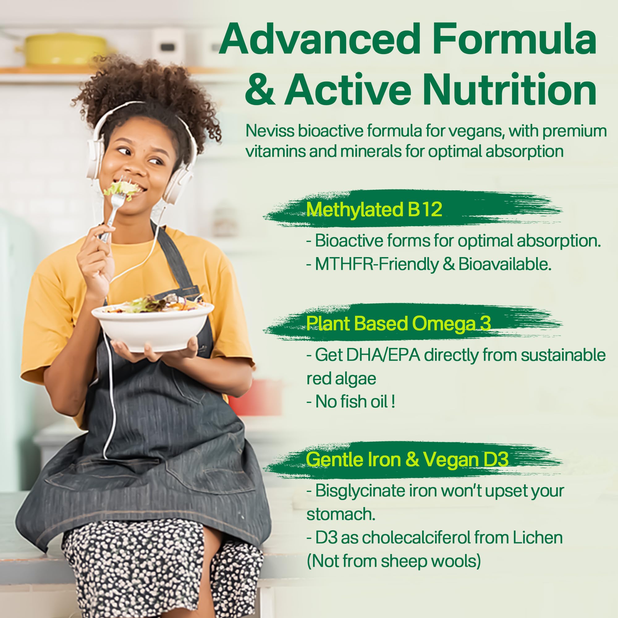 NEVISS algae-based Omega-3 softcenter image suggests sustainable plant-based fatty acids.